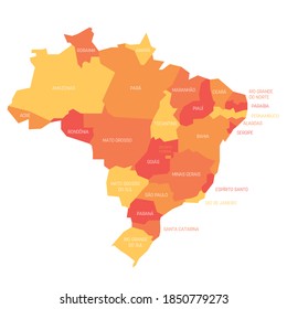 Orange political map of Brazil. Administrative divisions - states. Simple flat vector map with labels.