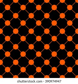 Orange Polka dot Chess Board Grid Black Background Vector Illustration