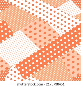 Orange polka dots patchwork abstract seamless pattern background.