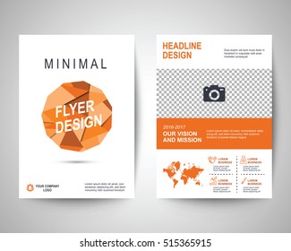 orange polygon abstract flyer layout template, brochure background, leaflet with cover, vector design in a4 size for business annual report