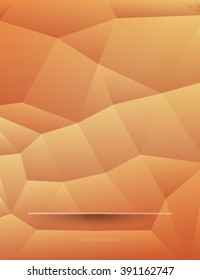 Orange polygonal background with a shelf for different use. Abstract polygonal background. Orange banner with shadows. Background with polygonal shapes and place for items. Vector illustration.