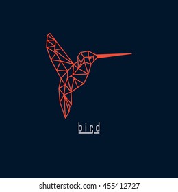 Orange polygonal bird and text with dark blue background