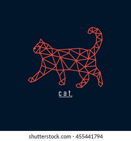 Orange polygonal cat and text with dark blue background
