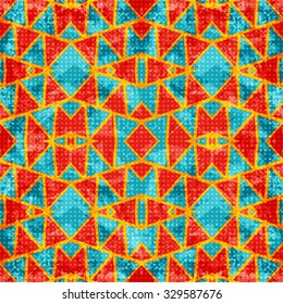 orange polygons on a blue background. Seamless geometric pattern. vector illustration