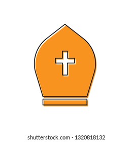 Orange Pope hat icon isolated on white background. Christian hat sign. Flat design. Vector Illustration