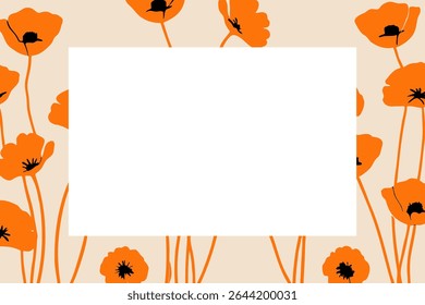 Ilustração de vetor de borda de papoula laranja com design de contraste em negrito e centro em branco para texto, colocar para um texto