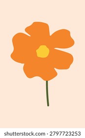Orange poppy flower boho flat vector botanical element