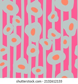 Orange Poppy Vector Seamless Pattern.  Tulip Romantic Wallpaper. Flower Decorative Wallpaper.