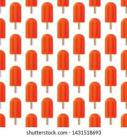 Orange popsicle seamless pattern vector illustration. Ice cream popsicle with shadow seamless background, pattern for textile, fabric, wrapping paper, wallpaper, packaging. Vector EPS 10.
