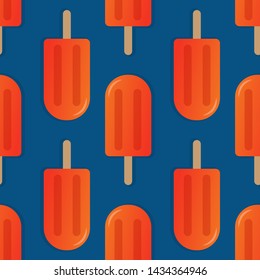 Orange popsicle seamless pattern vector illustration. Ice cream popsicle with shadow seamless background, pattern for textile, fabric, wrapping paper, wallpaper, packaging. Vector EPS 10.