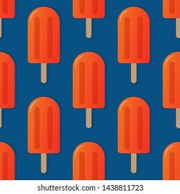 Orange popsicle seamless pattern vector illustration. Ice cream popsicle with shadow seamless background, pattern for textile, fabric, wrapping paper, wallpaper, packaging. Vector EPS 10.
