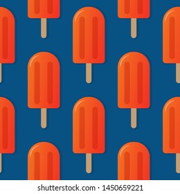 Orange popsicle seamless pattern vector illustration. Ice cream popsicle with shadow seamless background, pattern for textile, fabric, wrapping paper, wallpaper, packaging. Vector EPS 10.