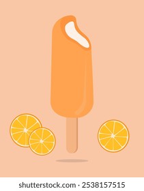 Vector de helado de naranja, ilustración de helado de naranja, paleta mordida