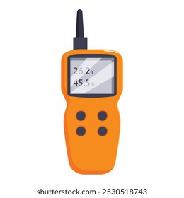 Detector de gas portátil naranja que muestra los niveles de temperatura y humedad en su pantalla