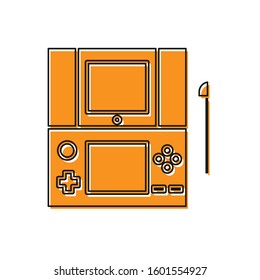 Orange Portable video game console icon isolated on white background. Gamepad sign. Gaming concept.  Vector Illustration