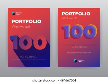 Orange Portfolio Company 100 Works annual report brochure flyer design template stock vector, Leaflet cover presentation abstract flat background, layout in A4 size, 2016, booklet, catalog, corporate 