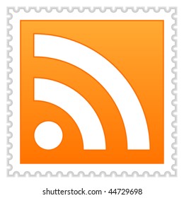 Orange postage stamps with big rss on white background