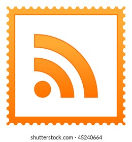 Orange postage stamps with symbol rss on white background