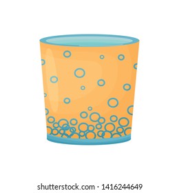 Orange pot with a blue bottom. Vector illustration on white background.