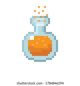 Orange potion pixel art. Vector Picture. 