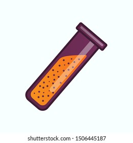 Orange potion in a test tube on a white background. Magic potion. Halloween illustration. Vector clipart. Orange liquid in the cylinder.