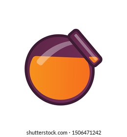 Orange potion in a test tube on a white background. Magic potion. Halloween illustration. Vector clipart. Orange liquid in the cylinder.