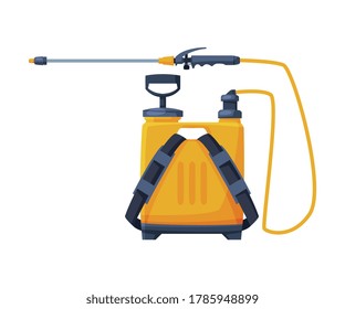 Orange Pressure Sprayer of Chemical Insecticide, Pest Control and Extermination Service Equipment Vector Illustration on White Background