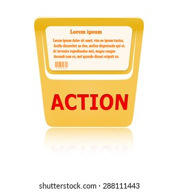 Orange price tag ACTION. Vector illustration