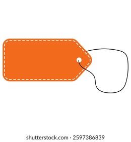 orange price tag, with dashed border and black string loop