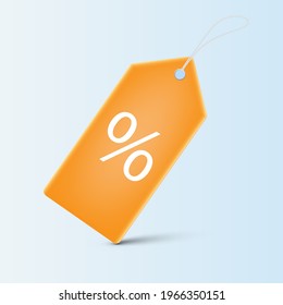 Orange price tag with percentage sign, shopping discount sign concept vector illustration