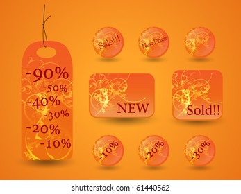 orange price tags with elegant floral background