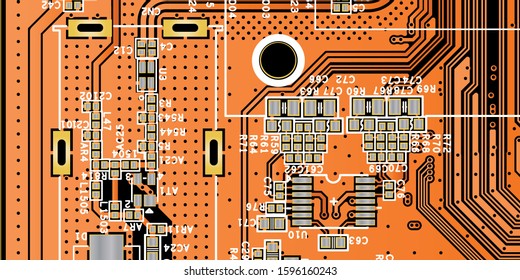 Orange printed circuit board (PCB) with no components fit (Macro)