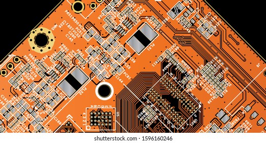 Orange printed circuit board (PCB) with no components fit (Macro)
