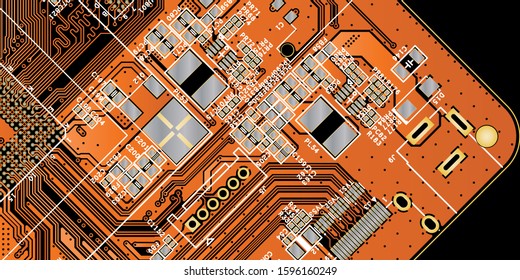 Orange printed circuit board (PCB) with no components fit (Macro)