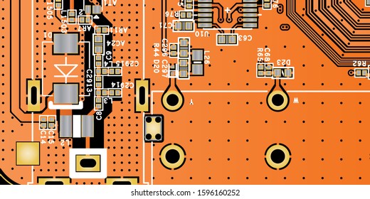 Orange printed circuit board (PCB) with no components fit (Macro)