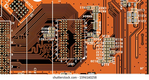 Orange printed circuit board (PCB) with no components fit (Macro)