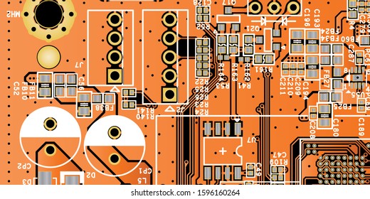 Orange printed circuit board (PCB) with no components fit (Macro)