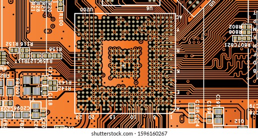 Orange printed circuit board (PCB) with no components fit (Macro)