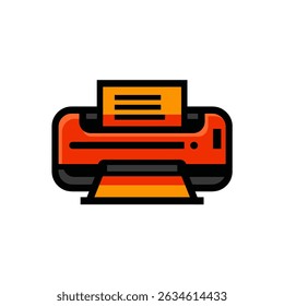 Impressora laranja imprime documentos em branco design moderno de fundo