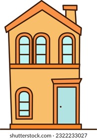 Orange private house. Poster or banner for website. Apartment, facade and exterior. Modern and traditional urban building, real estate and private property. Cartoon flat vector. 3D Illustration