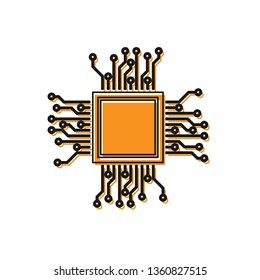 Orange Processor icon isolated on white background. CPU, central processing unit, microchip, microcircuit, computer processor, chip. Vector Illustration