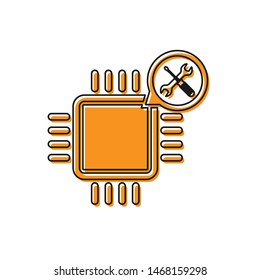 Orange Processor with screwdriver and wrench icon isolated on white background. Adjusting, service, setting, maintenance, repair, fixing.  Vector Illustration