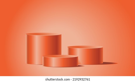 Orange product background stand or podium pedestal on empty display with pastel backdrops. 3D rendering.