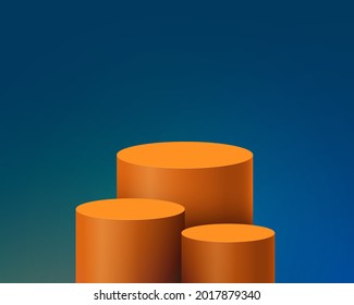 Orangefarbene Produktdarstellung-Muster. 3D-Podium auf blauem Hintergrund. Vektorgrafik