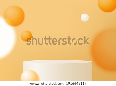 orange product on podium stand minimal scene with orange display platform. summer background vector 3d render. stand to show cosmetic products. Stage summer on pedestal modern 3d studio orange pastel