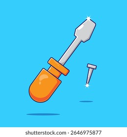 Laranja chave de fenda profissional e ferramentas de metal parafuso reparação ilustração isolada com design bonito e conceito simples