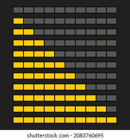 Orange Progress Bar Element Set. Upload Indicator 10-100. Vector