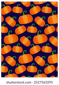 Patrón de dibujos animados sin costuras de calabazas naranjas. Otoño, Halloween otoño de fondo, Fondo de pantalla. Ilustración vectorial de calabazas para textil, diseño de papel.
