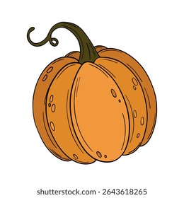 Laranja abóbora vegetal agricultura. Ocasiões de Halloween e de Ação de Graças. Decoração do festival de outubro. Desenhado à mão na arte da linha da coleção de elementos