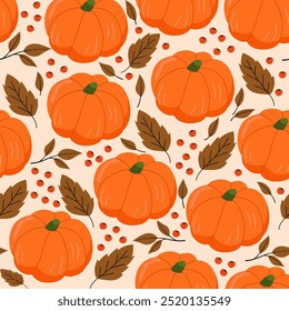 orange pumpkin autumn seamless pattern background illustration